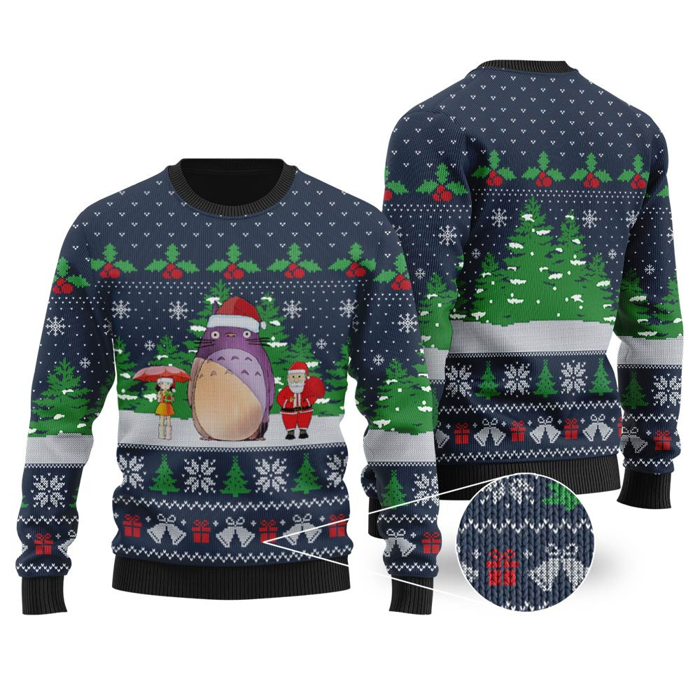 Cute Totoro Ugly Christmas Sweater Navy Lovely Merch Gift for Cozy Winter Nights
