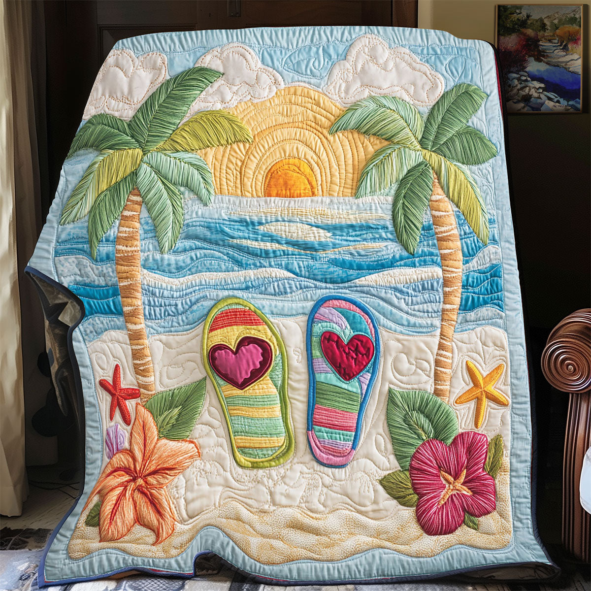 Cute Vacation Flip Flop Quilt Soft and Cozy Quilt Blanket for Comfortable Sleep