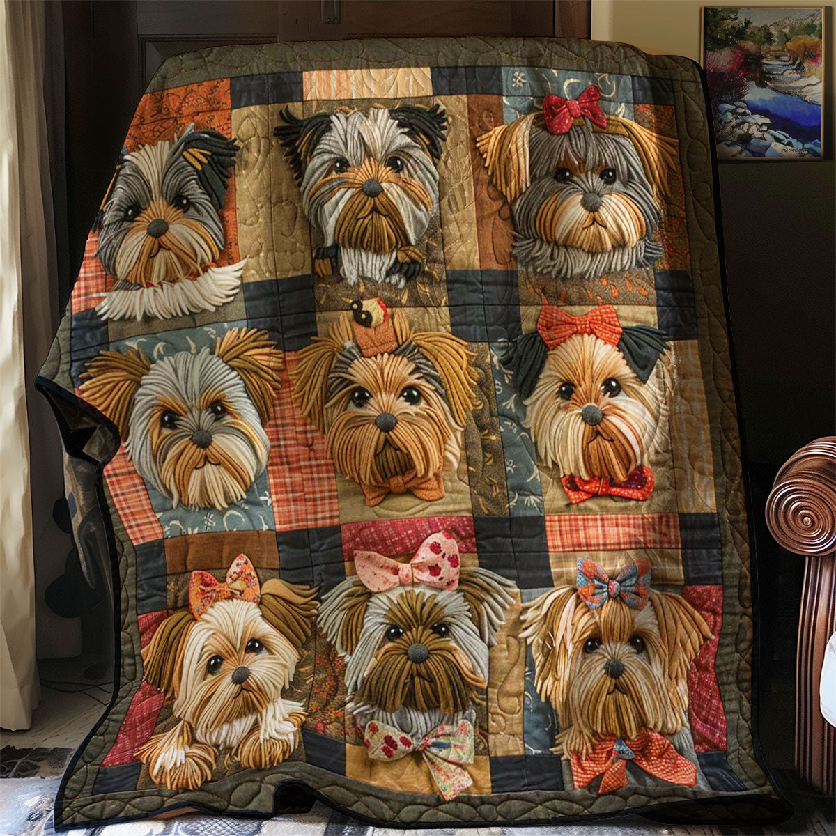 Cute Yorkshire Terrier Dogs Quilt Blanket King Size Blanket Good Gifts For Dog Lovers