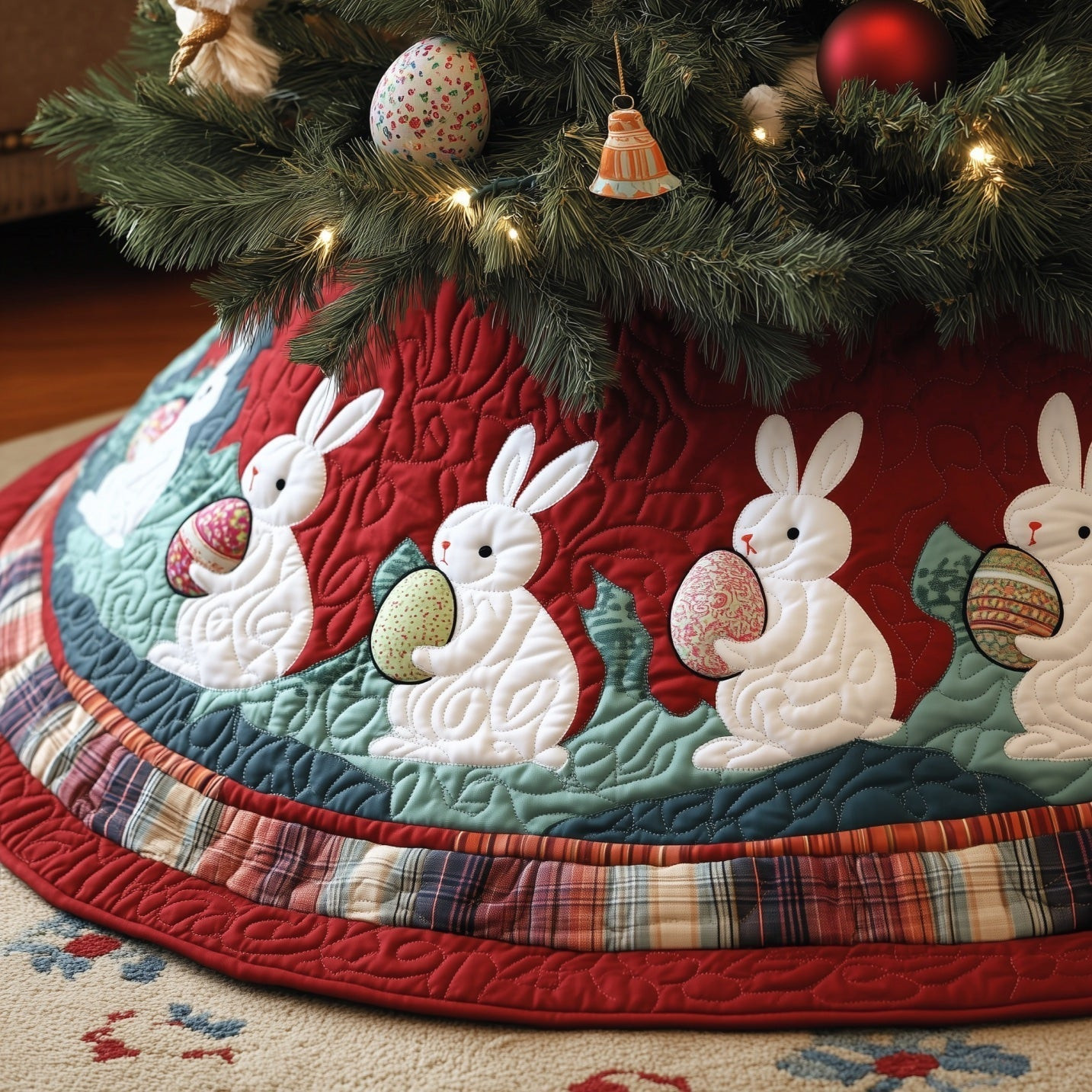 Cutesy Bunnies Quilted Tree Skirt Christmas Tree Skirt Bunny Xmas Gifts