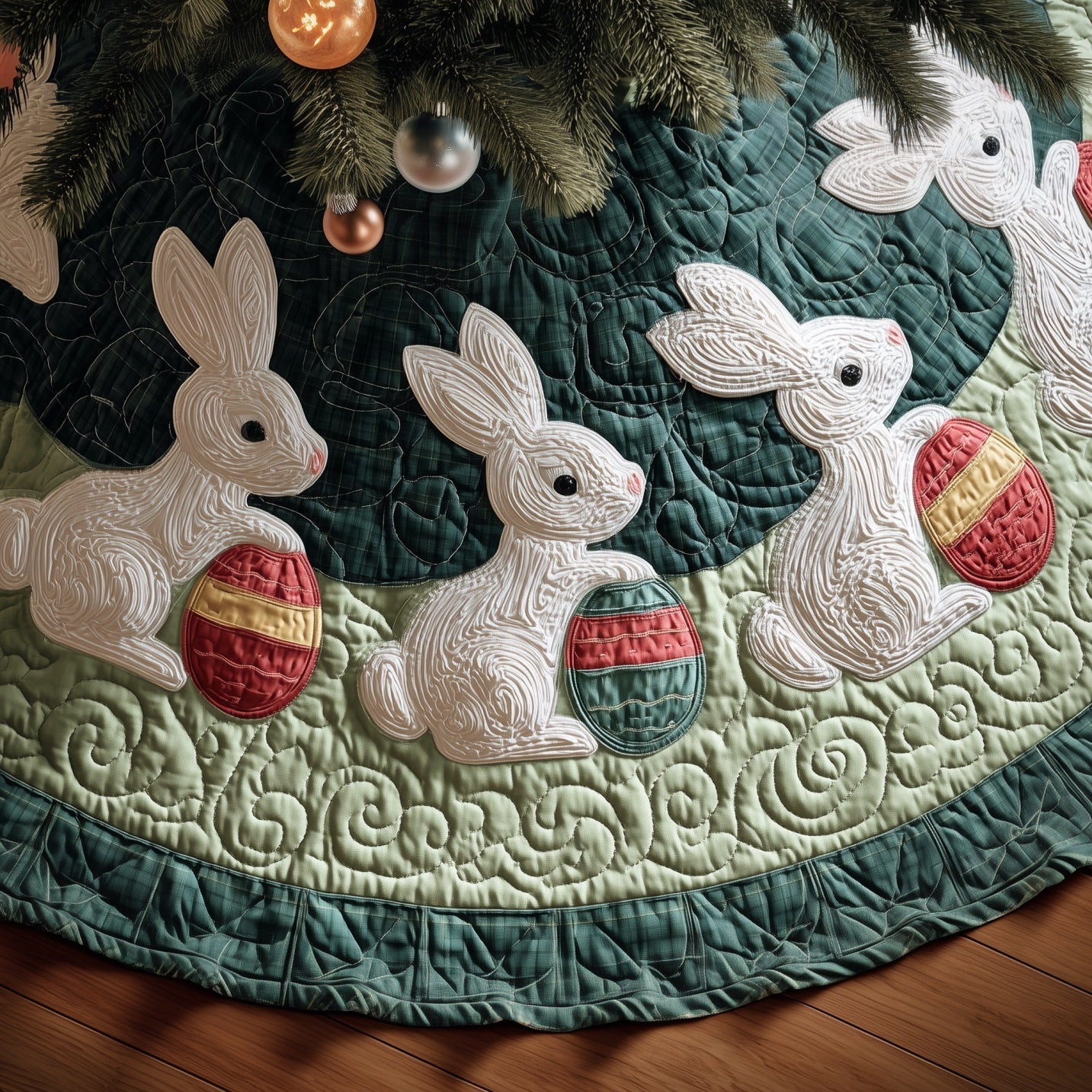 Cutesy Bunnies Quilted Tree Skirt Christmas Tree Skirt Christmas Gifts For Rabbit Lovers