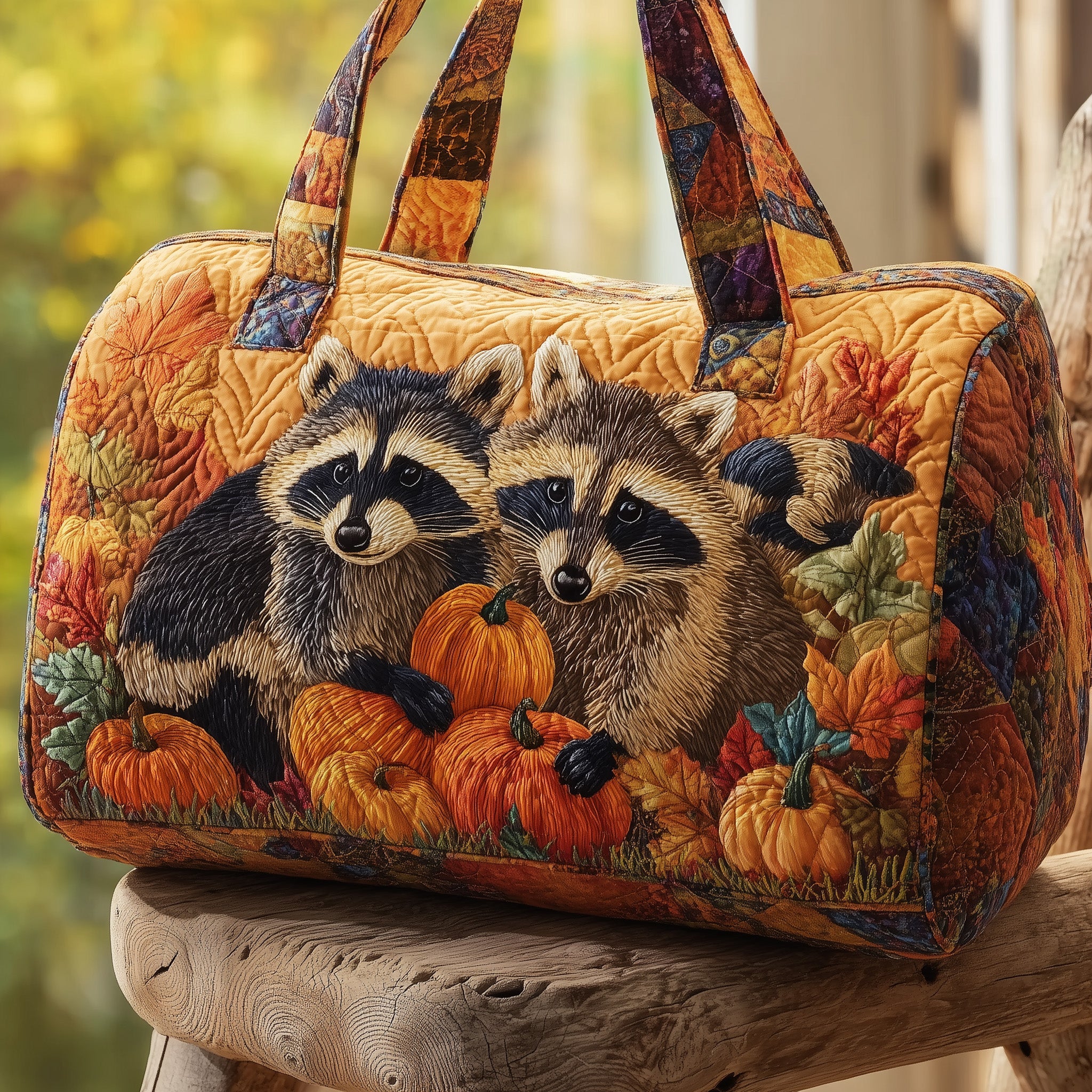 Cutesy Raccoon Quilted Duffle Bag Winter Season Must Have