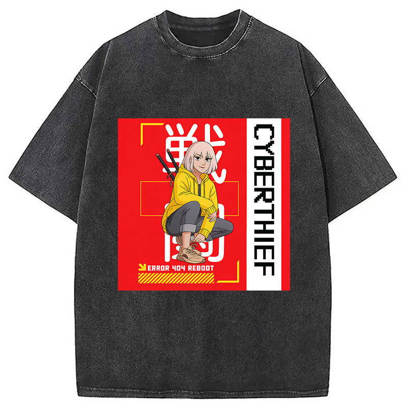 Cyber Thief Error 404 Washed T-Shirt Retro Streetwear Graphic Top Gifts For Sister