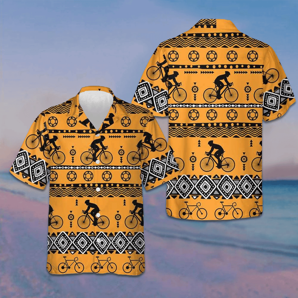 Cycling Tribal Pattern Hawaiian Shirt Tropical Button Down Shirt Gifts For Bikers Cycling Tribal Pattern Hawaiian Shirt Tropical Button Down Shirt Gifts For Bikers