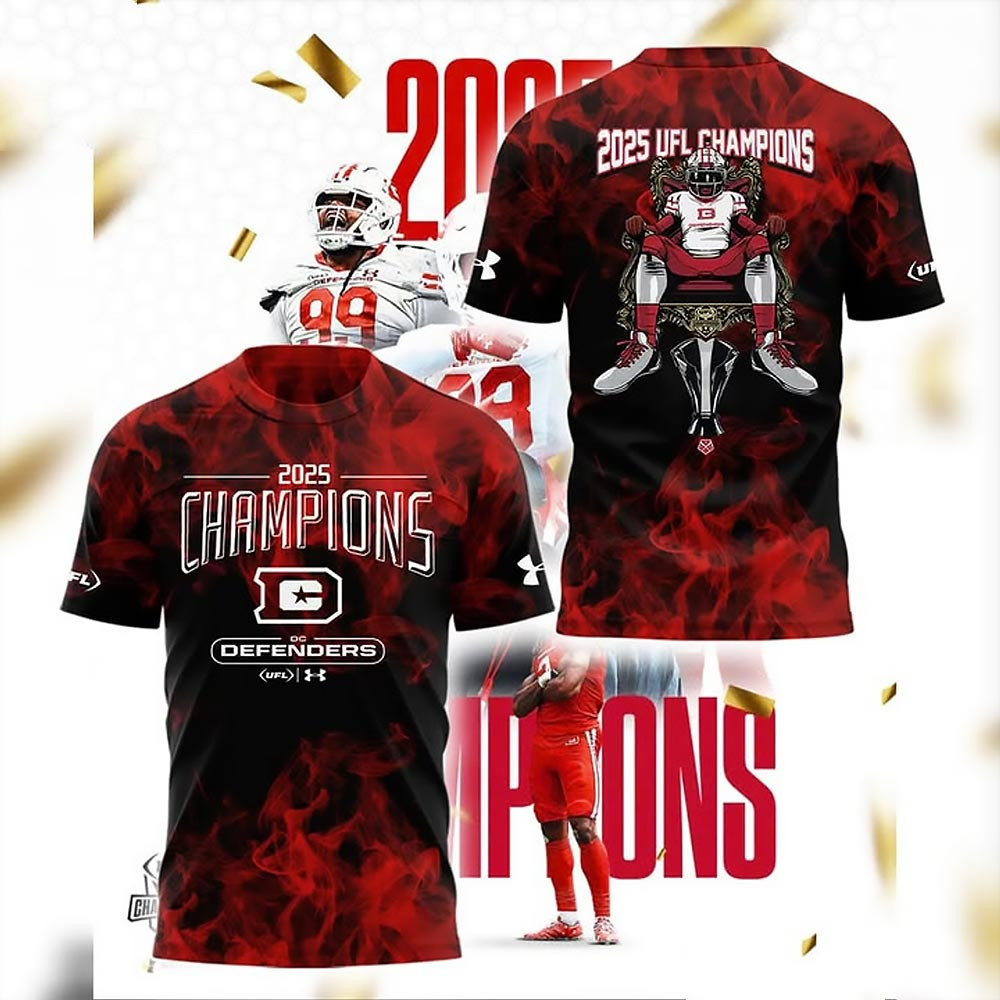 D.C. Defenders 2025 UFL Champions 3D T-Shirt UFL Gifts For Fans
