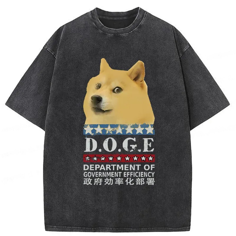 D.O.G.E Dog Washed T-Shirt Retro Humor Graphic Top Gifts For Brother