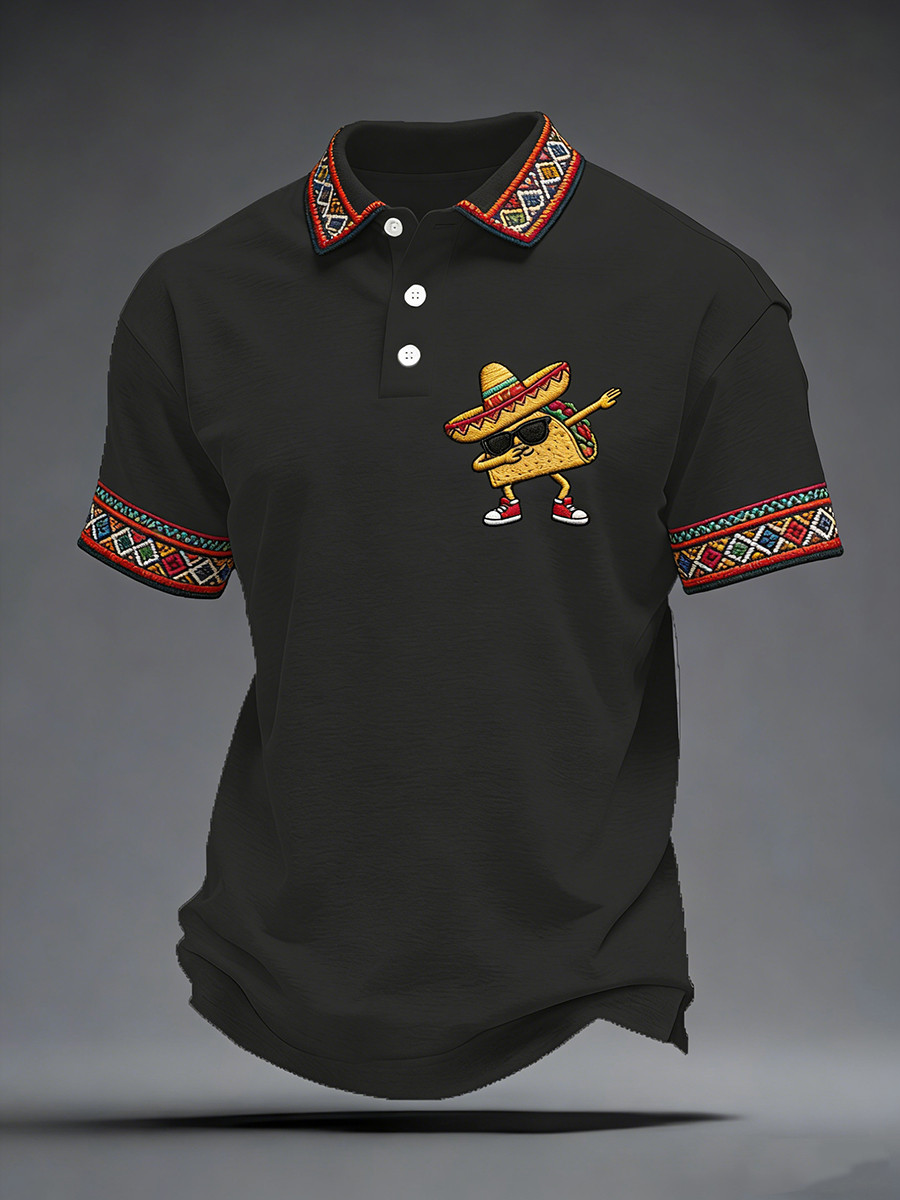 Dabbing Taco Mexican Polo Shirt Funny Sombrero Taco Party Clothing Gift For Men