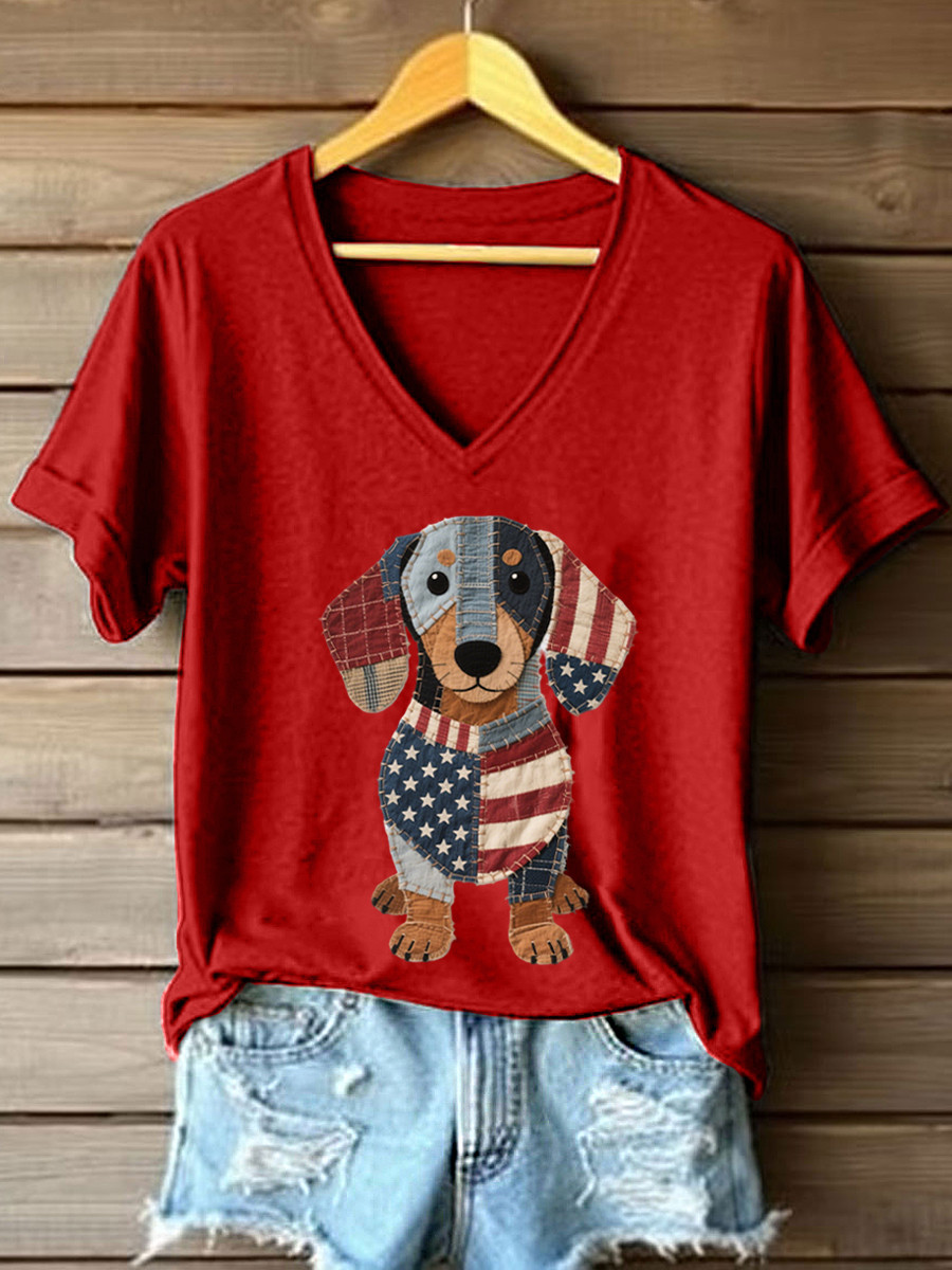 Dachshund America Bithday V-Neck Shirt Semiquincentennial Merch Independence Day Gift