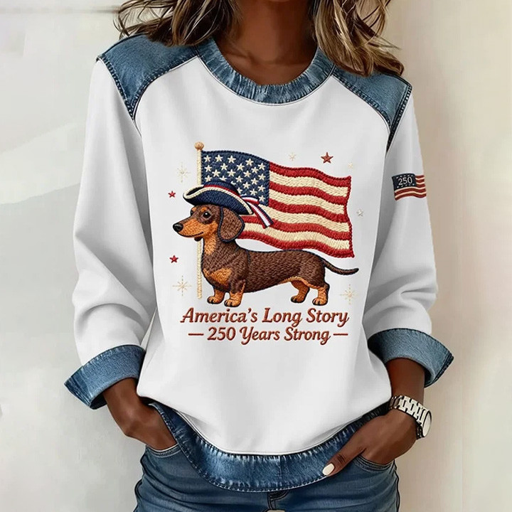Dachshund America's Long Story 250 Years Strong Sweatshirt America's Birthday Apparel