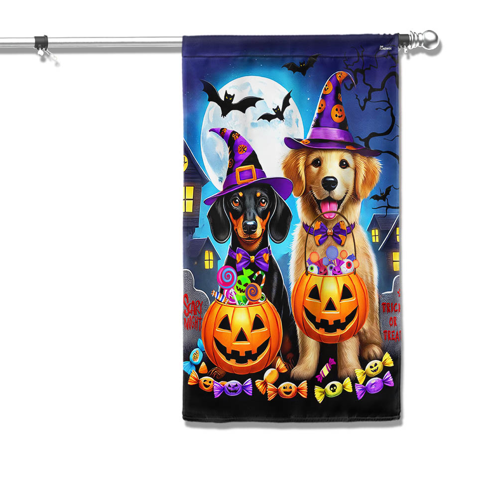 Dachshund And Golden Retriever Dog Halloween Flag