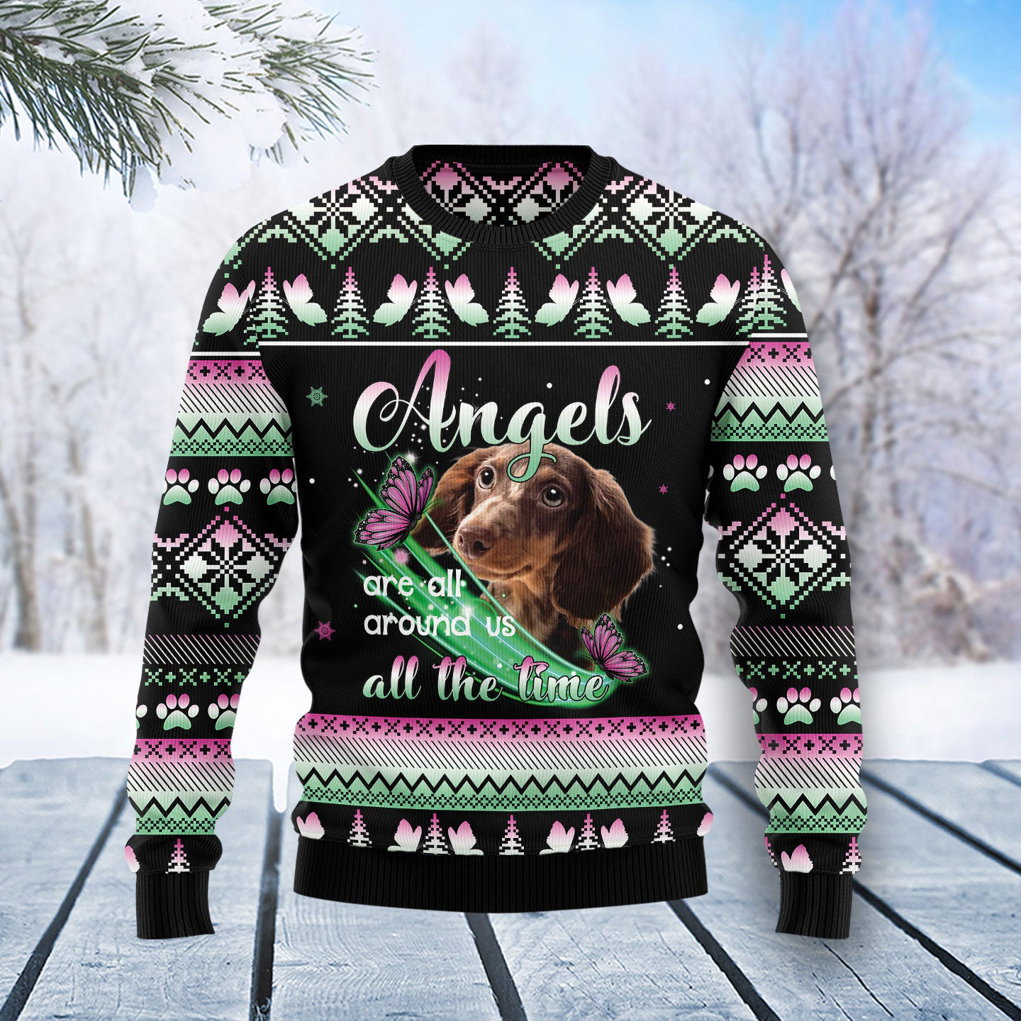 Dachshund Angel Ugly Christmas Sweater Animal Themed Christmas Gifts For Dachshund Owners