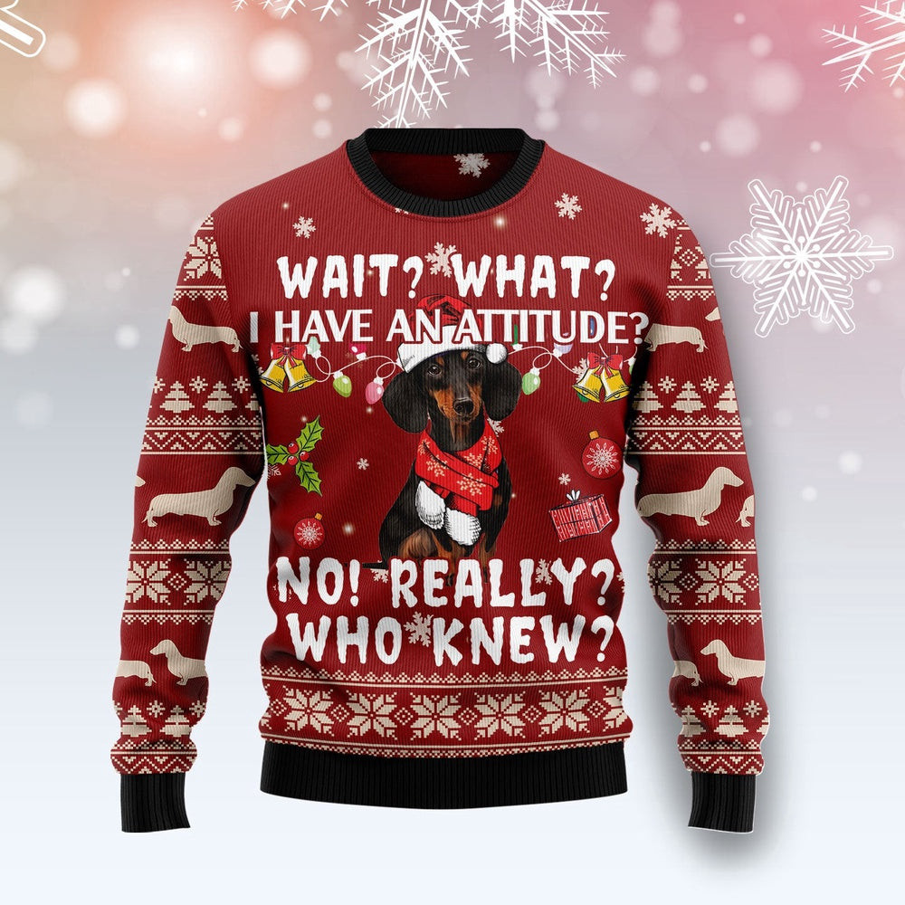 Dachshund Attitude Unisex Womens Mens Ugly Christmas Holiday Sweater Gifts Gift For Christmas