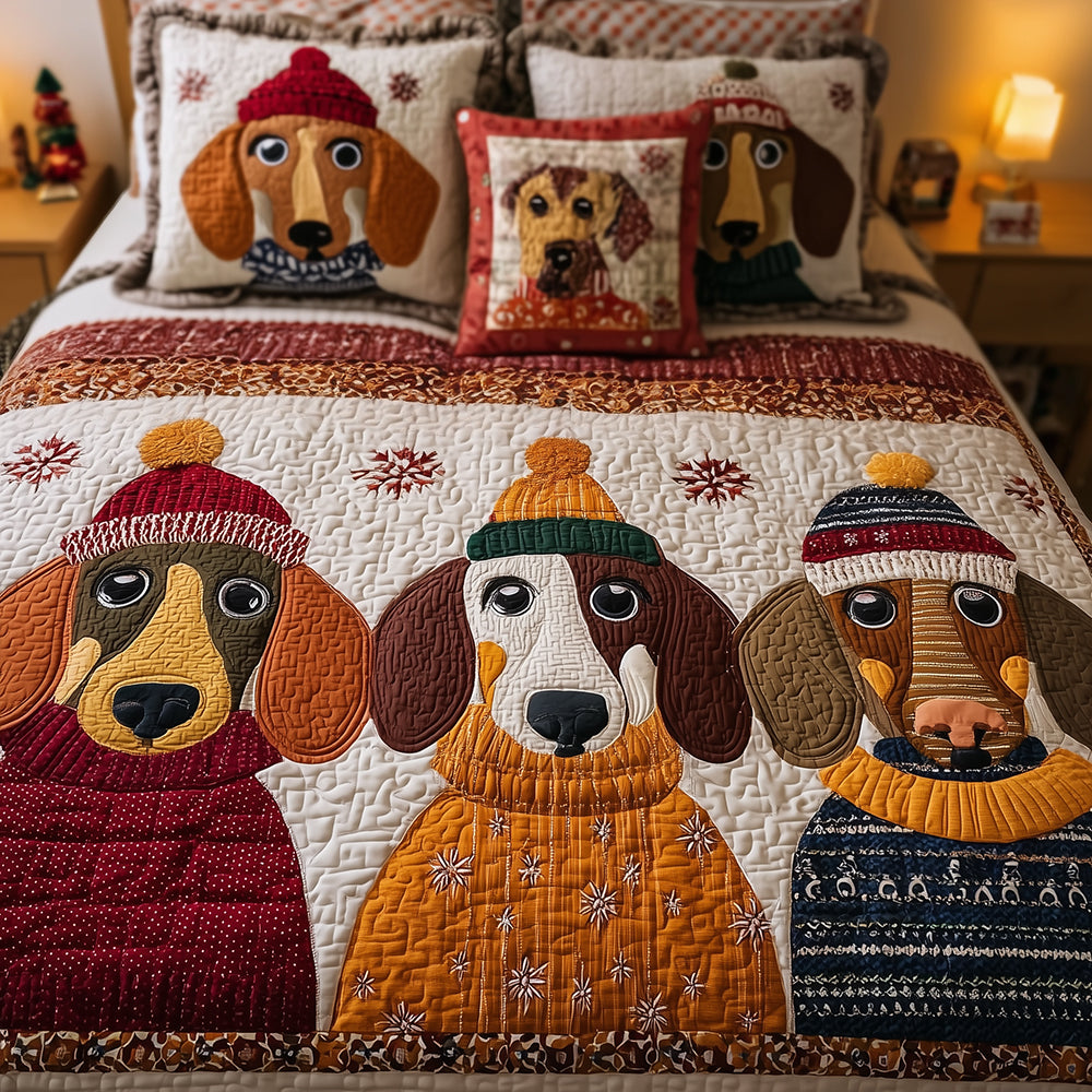 Dachshund Bed Buddies Quilted Bedding Set Bedspread Set Gifts With Dachshunds On Them