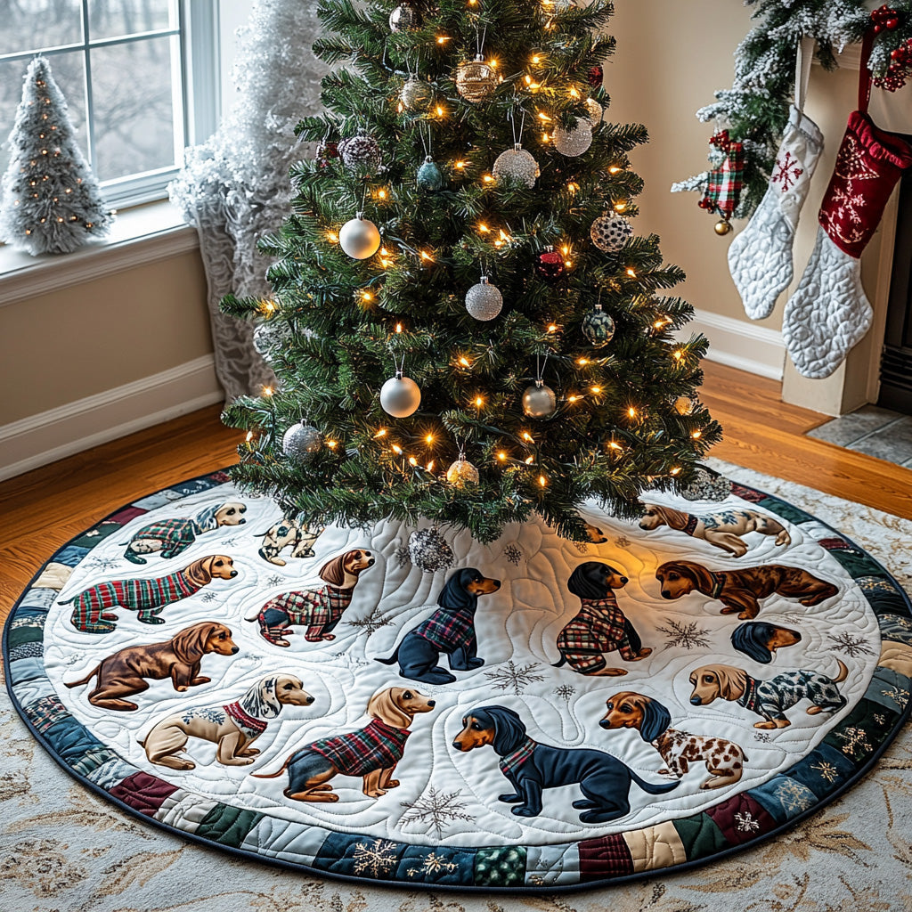 Dachshund by the Fire Quilted Christmas Tree Skirt Xmas Tree Base Cover Brother To Sister Christmas Gifts