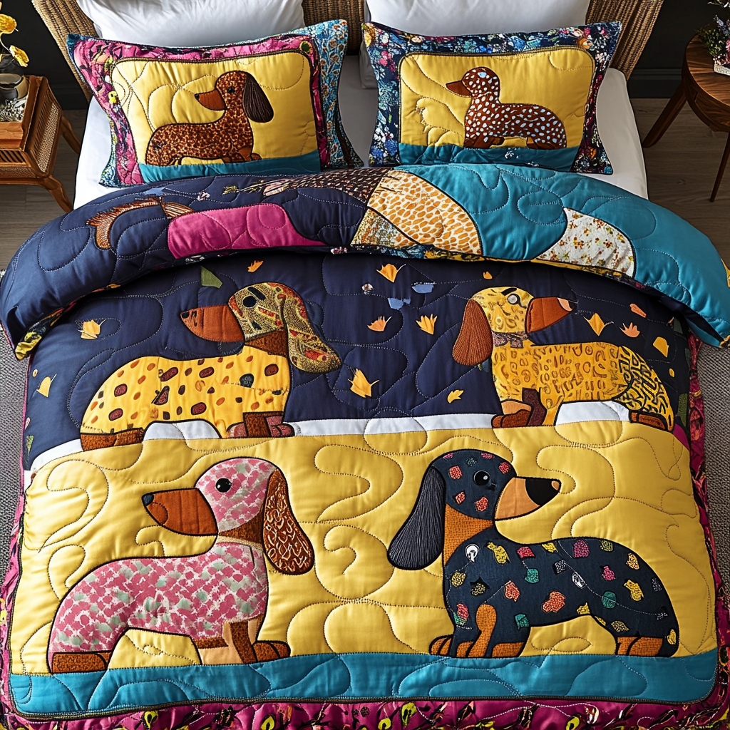 Dachshund Charm Quilted Bedding Set Bedspread Set Dachshund Gifts For Mom