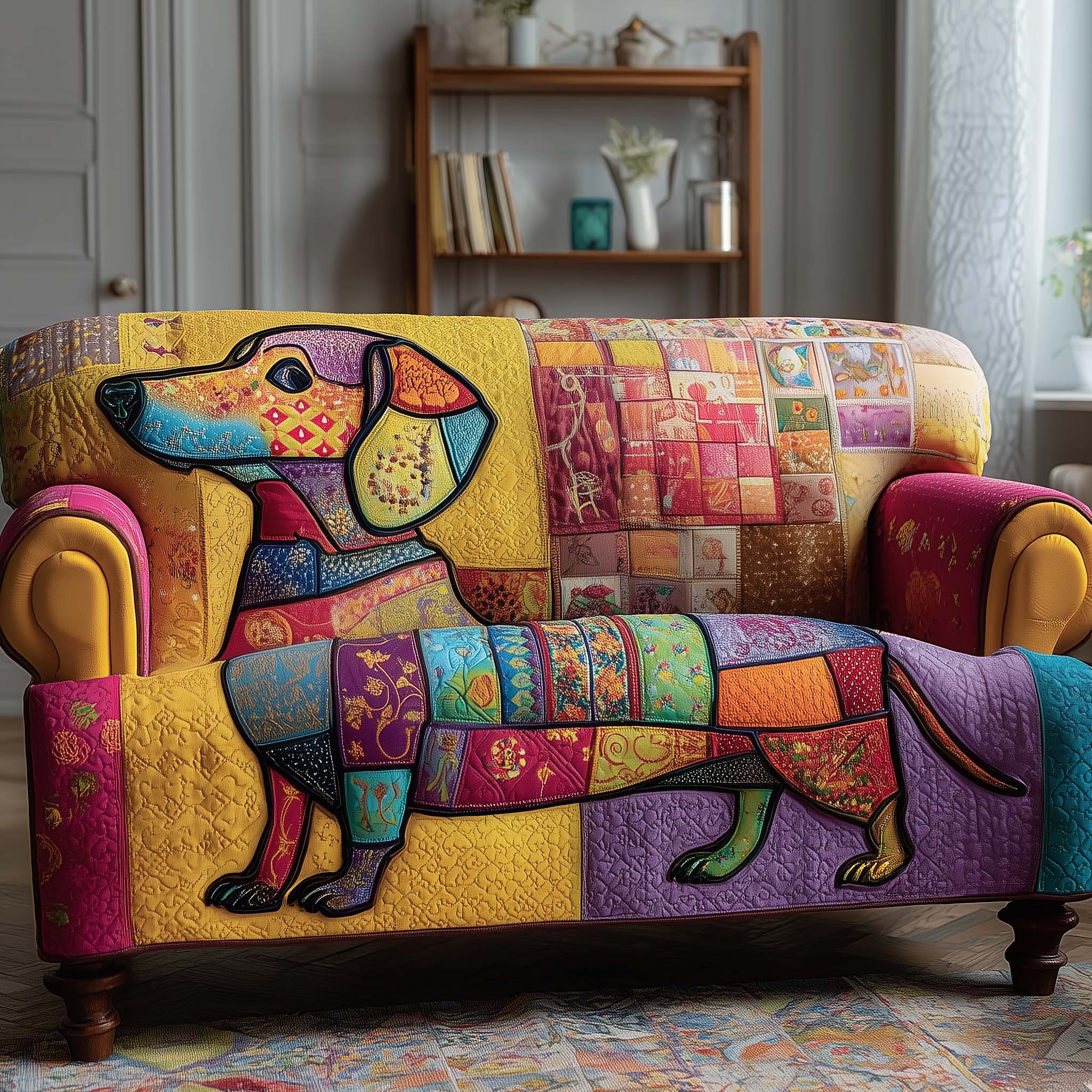 Dachshund Charm Quilted Sofa Cover Adorable Sausage Dog Sofa Cover Dachshund Gifts Ideas