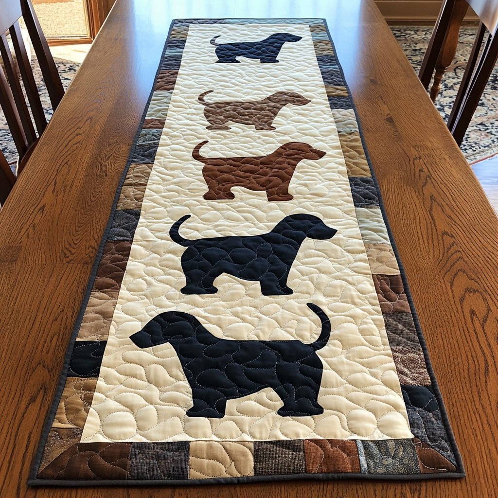 Dachshund Charm Quilted Table Runner Dining Room Table Decor Gifts For Sausage Dog Lovers