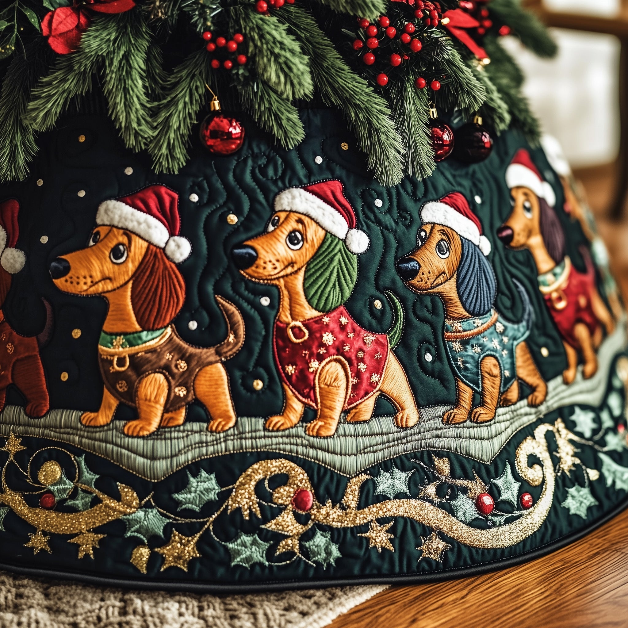 Dachshund Charm Quilted Tree Skirt Charming Thanksgiving Gift Merch