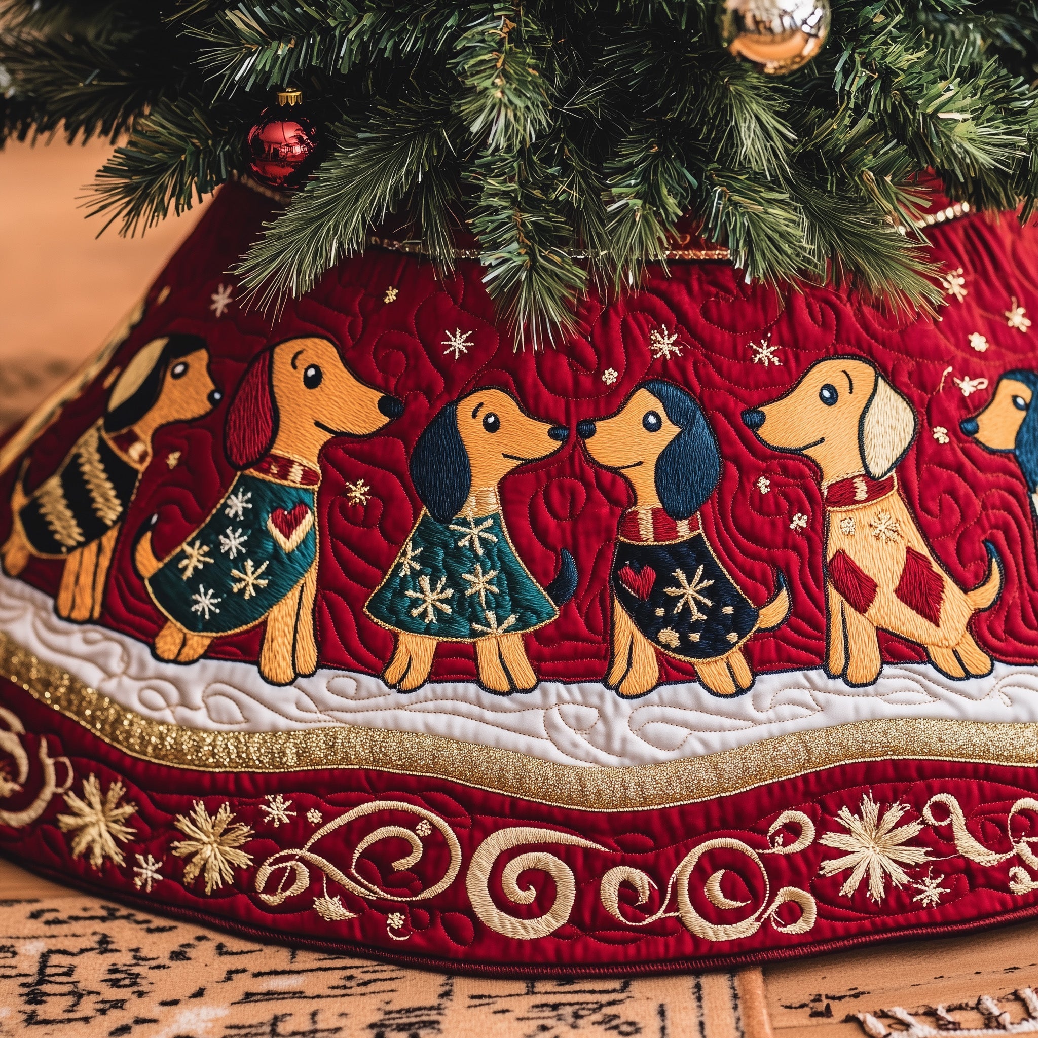 Dachshund Charm Quilted Tree Skirt Lovely Mother’s Day Gift Merch