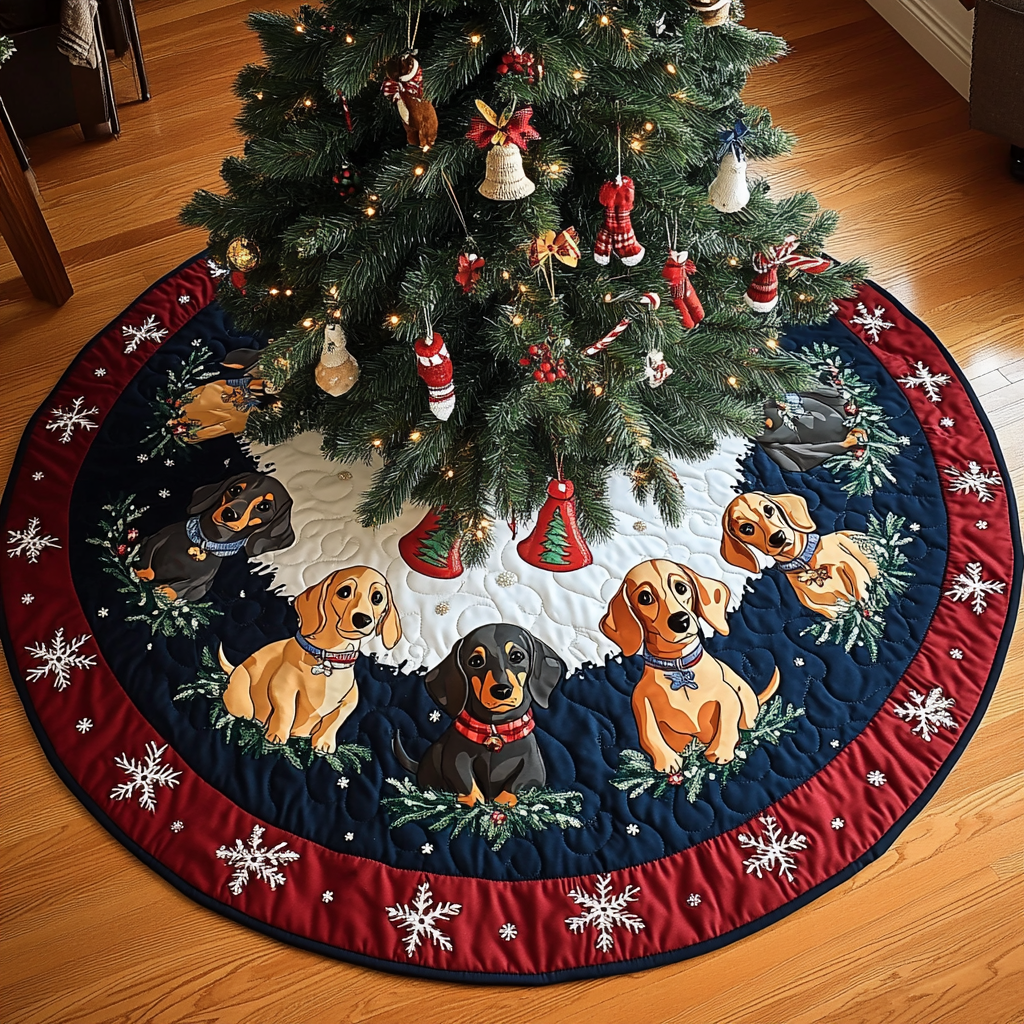 Dachshund Christmas Charm Christmas Quilted Tree Skirt Small Tree Skirt Christmas Gift For Inlaws