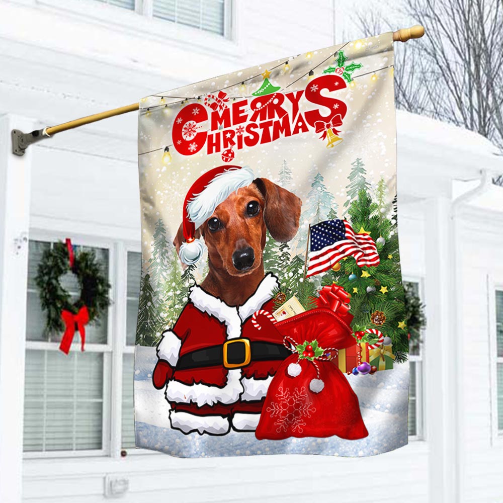 Dachshund Christmas Flag Santa Paws