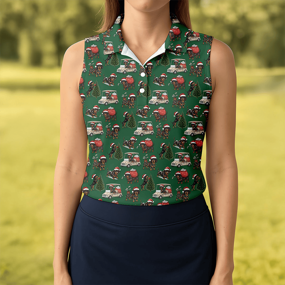 Dachshund Christmas Green Golf Shirt Christmas Golf Shirt Women S Golf Tops Cute Golf Outfit