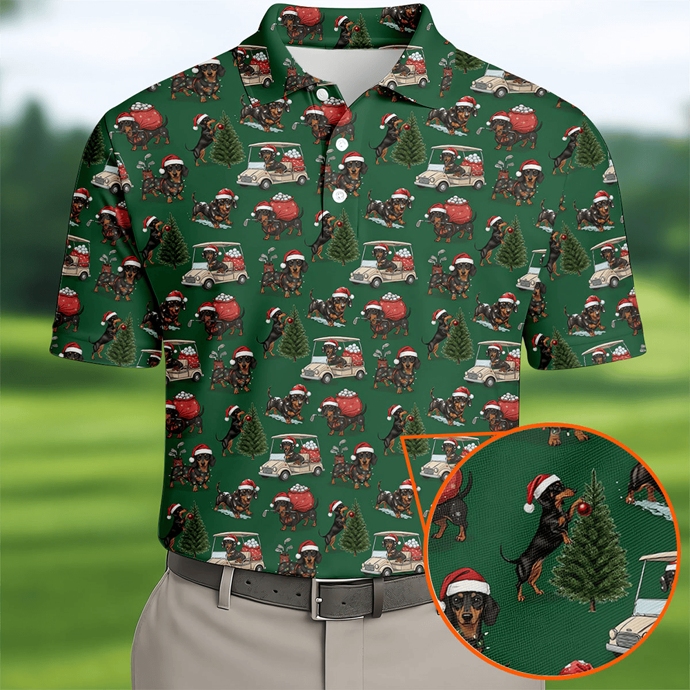 Dachshund Christmas Polo Shirt Animal Themed Golf Clothes Christmas Gifts For Dog Lovers