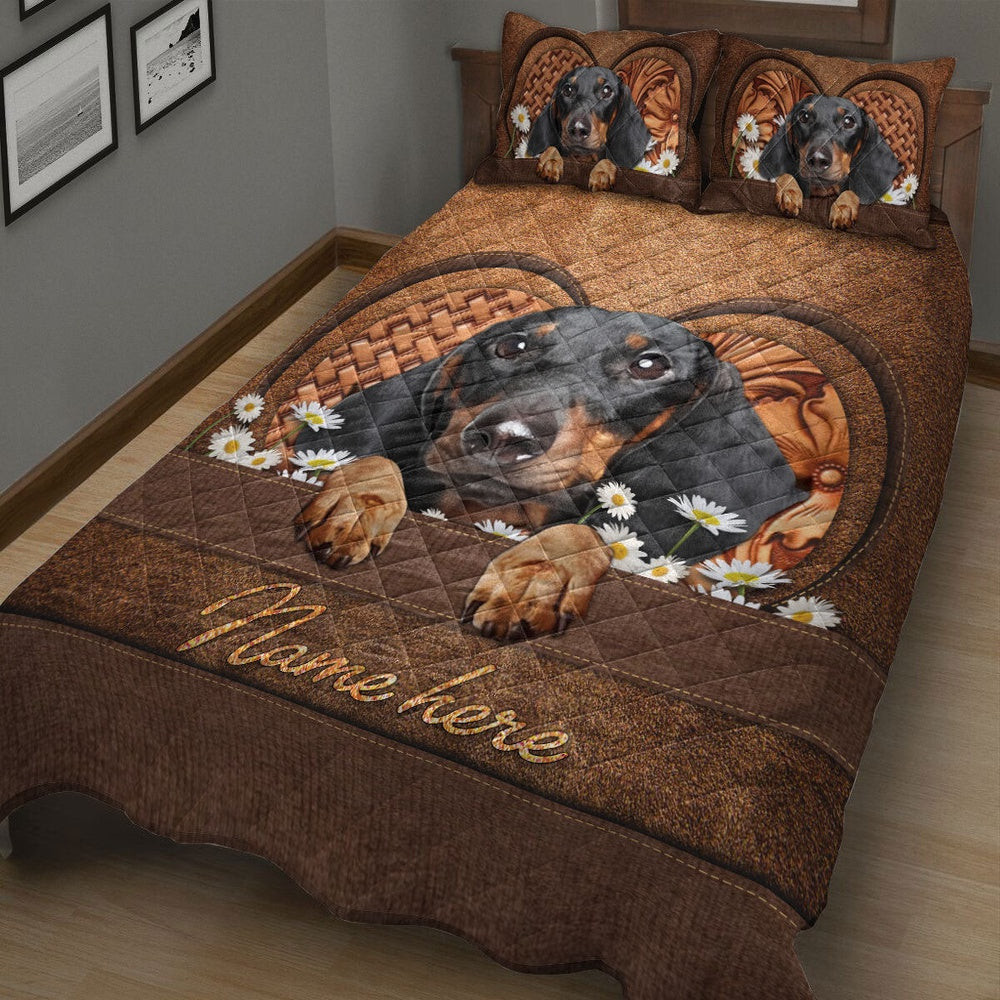 Dachshund Customized Name and Dog Quilt Bedding Set Farm Bedding Set Anniversary Gifts