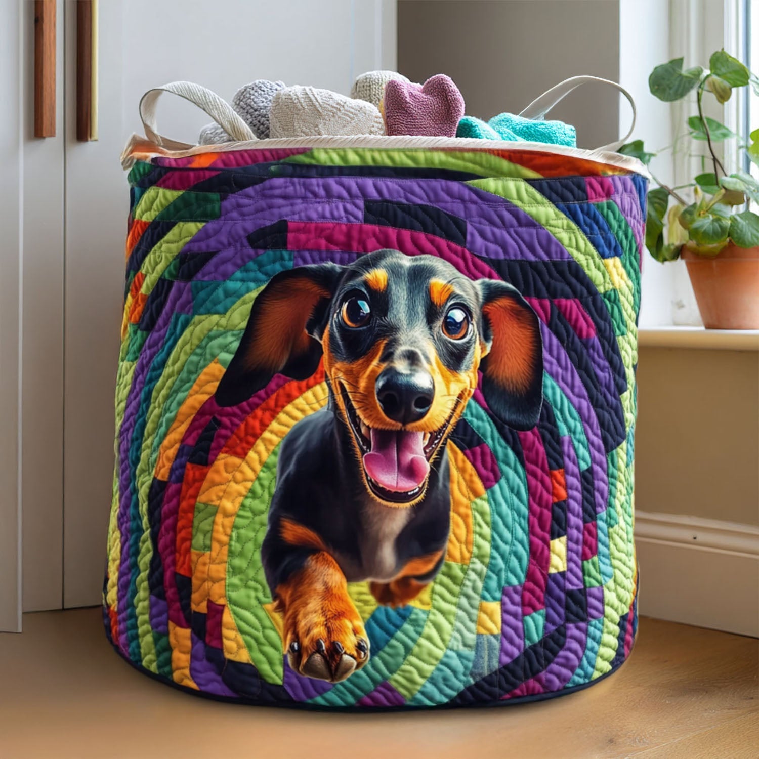 Dachshund Delight Quilted Laundry Basket Everyday Merch Choice