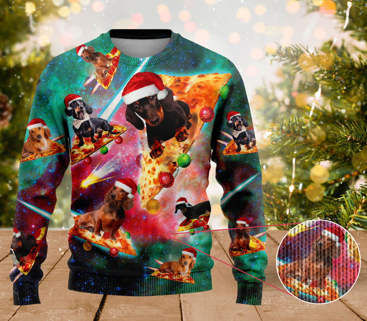 Dachshund Dog Pizza Ugly Sweater Women's Cute Christmas Sweaters Gifts For Dachshund Lovers