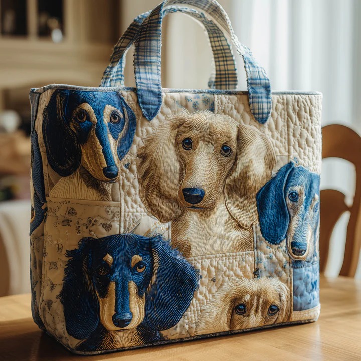 Dachshund Dog Portrait Patchwork Quilted Tote Bag Dog Mom Wiener Dog Lover Fan Nature Gift For Her