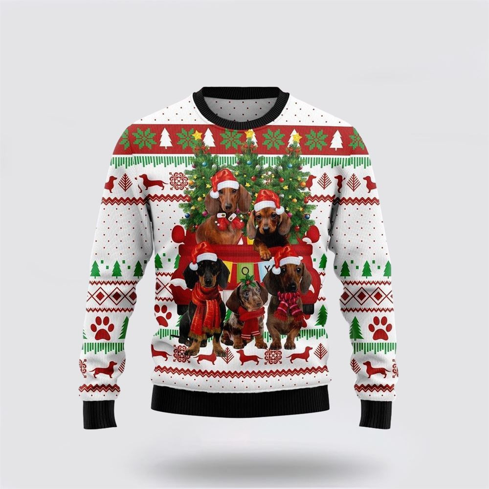 Dachshund Dog Red Truck Ugly Christmas Sweater Christmas Gift For Dog Love
