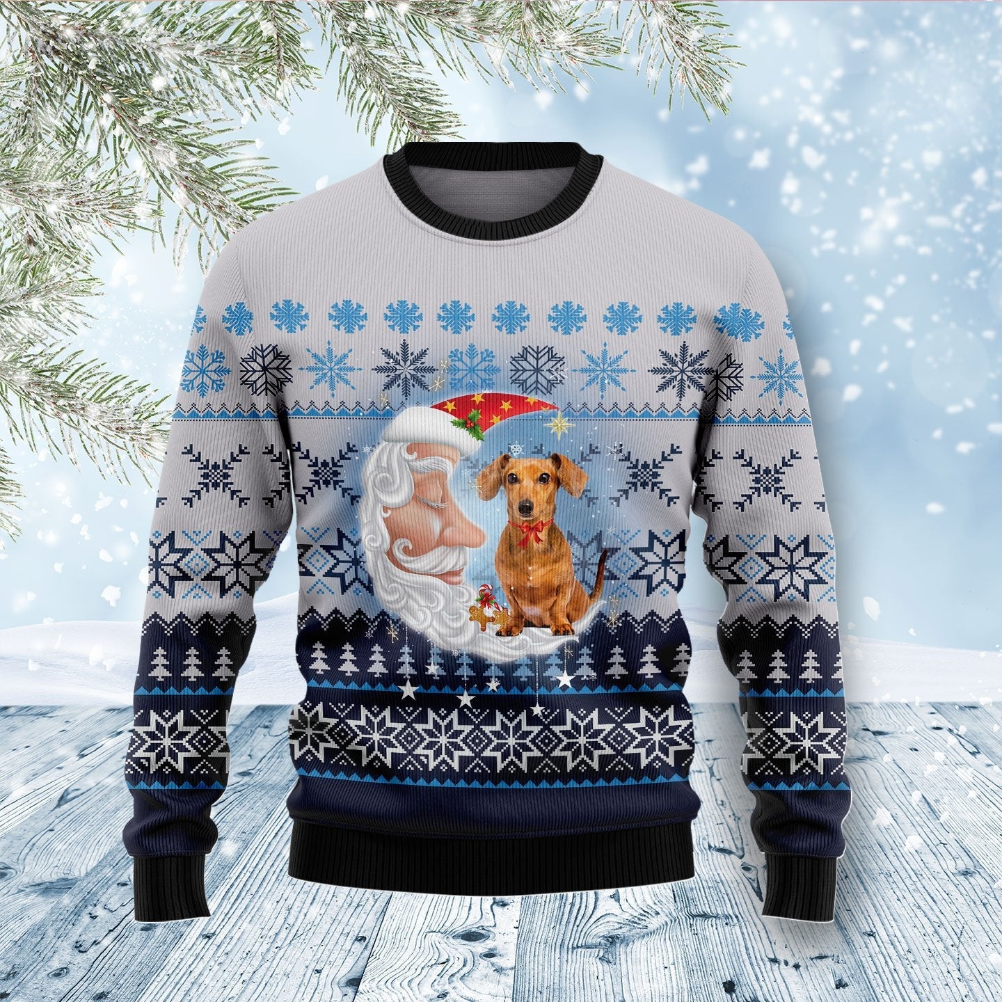 Dachshund Dog Santa Moon Ugly Christmas Sweater Sausage Dog Jumper Xmas Gifts For Her