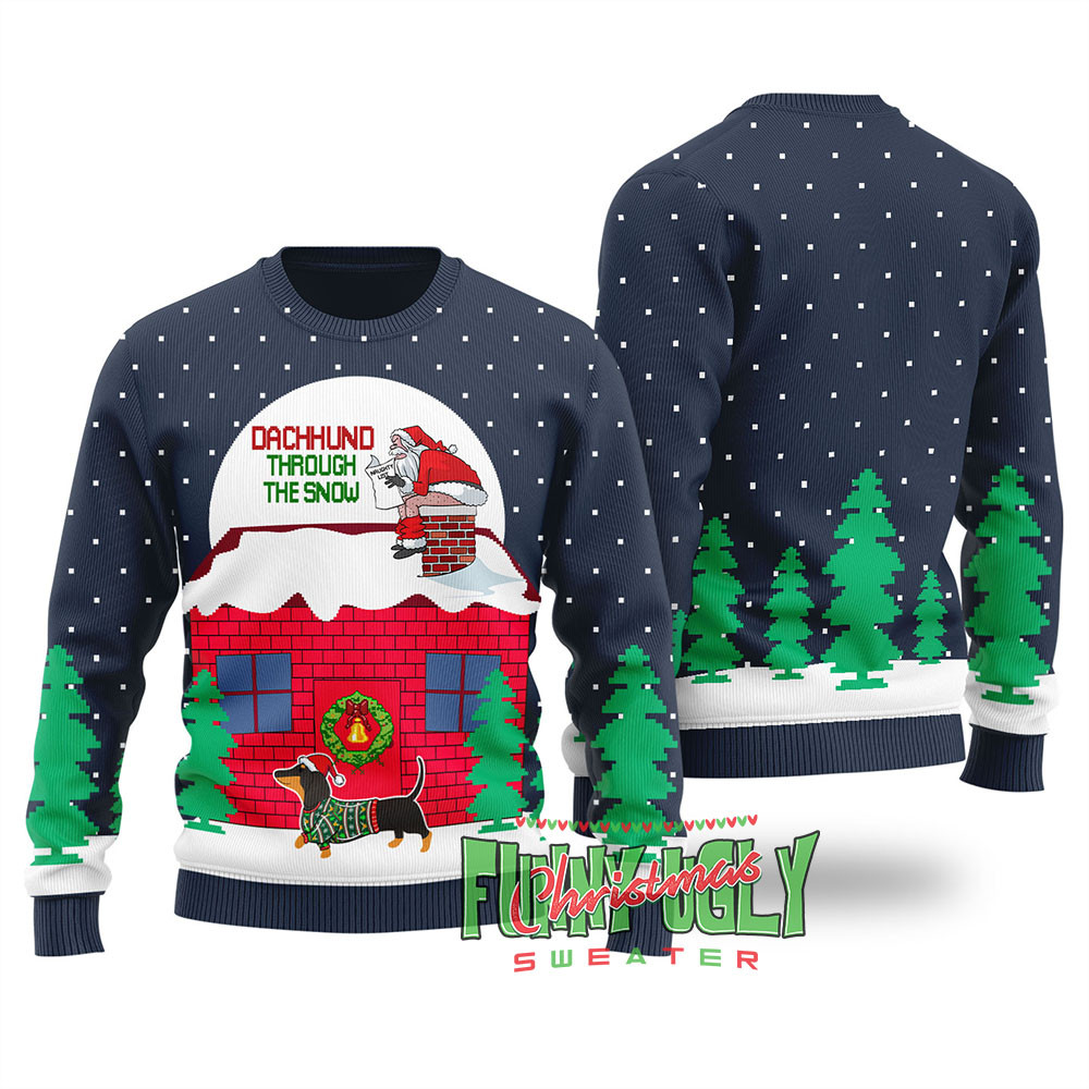 Dachshund Dog Ugly Christmas Sweater Navy Unique Holiday Merch Gift for Home and Family