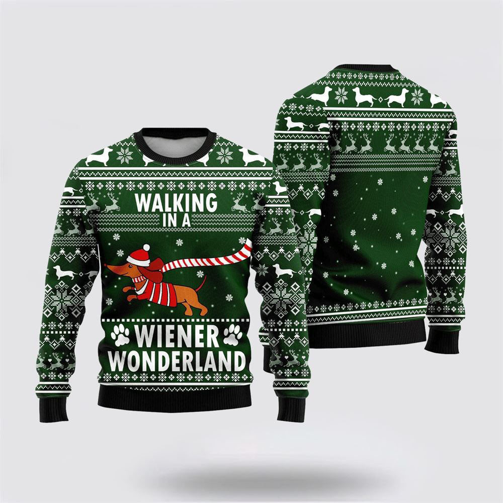 Dachshund Dog Walking In A Wiener Wonderland Ugly Christmas Sweater Christmas Gift For Dog Love