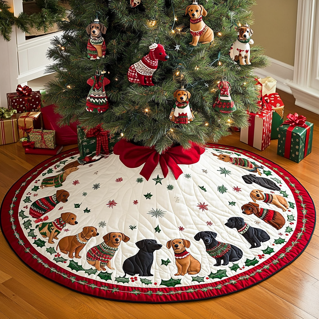 Dachshund Dreams Christmas Quilted Tree Skirt Perfect Merch Gift Tree Skirt for Holiday Season
