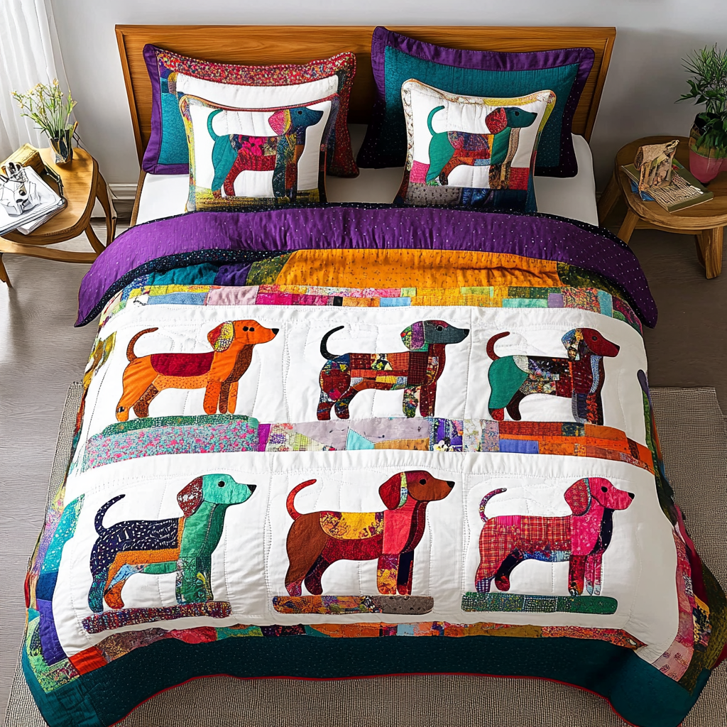 Dachshund Dreams Quilted Bedding Set Best Bedding Gift for Holiday Season 2025
