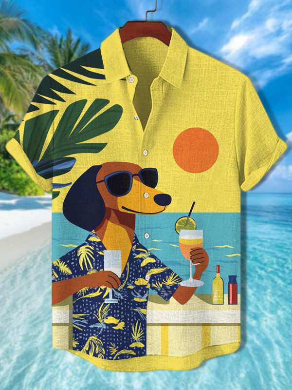 Dachshund Drinking Cocktail International Dog Day Vacation Art Hawaiian Shirt Dog Lovers Gifts