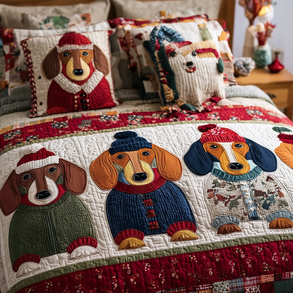Dachshund Family Night Quilted Bedding Set Duvet Cover Bed Sheet Set Sausage Dog Gifts For Him