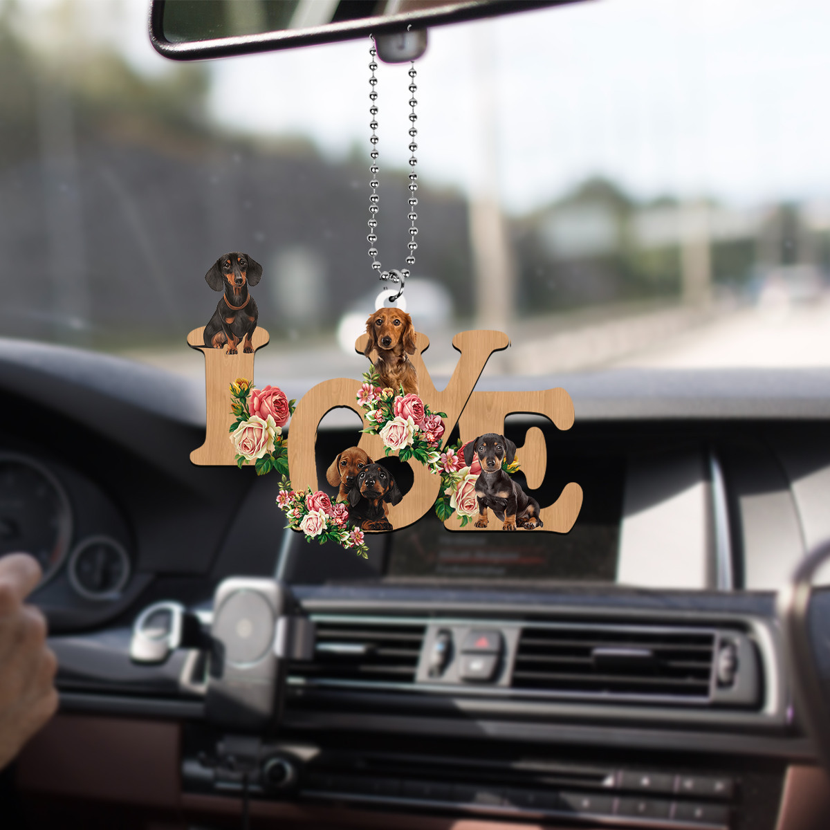 Dachshund Floral Love Car Mirror Ornament Cute Car Mirror Hanging Accessories Decor