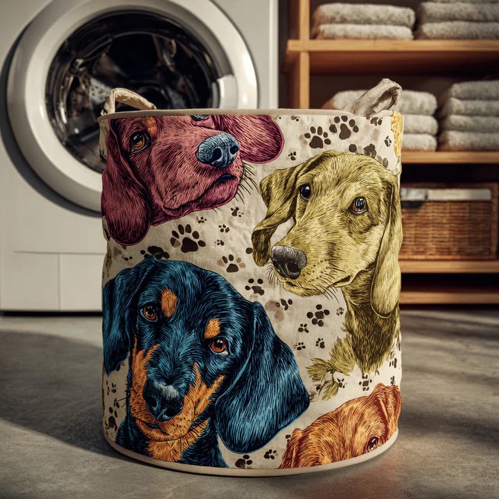Dachshund Floral Portrait Quilted Laundry Basket Dog Mom Home Organizer Best Gift For Dachshund Lovers