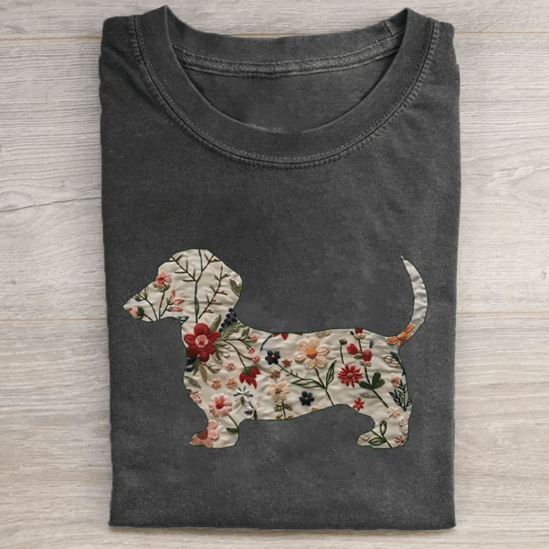 Dachshund Floral Silhouette T-Shirt Boho Dachshund Dog Lover Tee Wildflower Dog Art Shirt Gift For Dog Moms