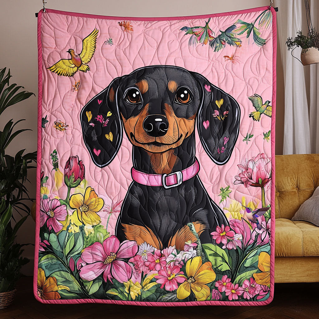 Dachshund Flower Holiday Christmas Quilt Blanket Christmas Gifts For Husband