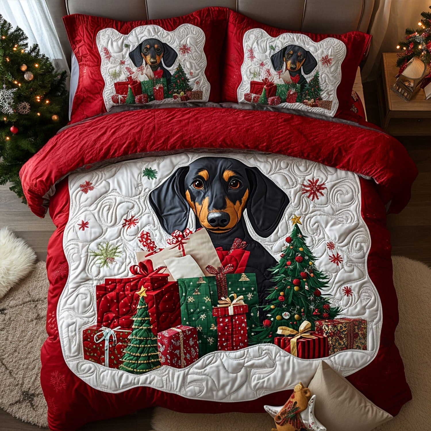 Dachshund Frost Quilted Bedding Set Stylish Bedding Merch Gift for Home Lovers