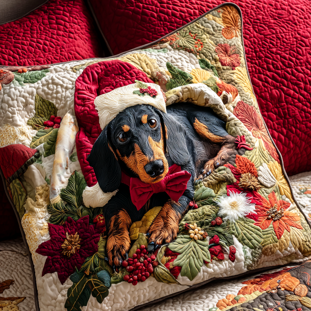 Dachshund Frost Quilted Pillow Case Holiday Throw Pillow Covers Christmas Gifts For Dachshund Lovers