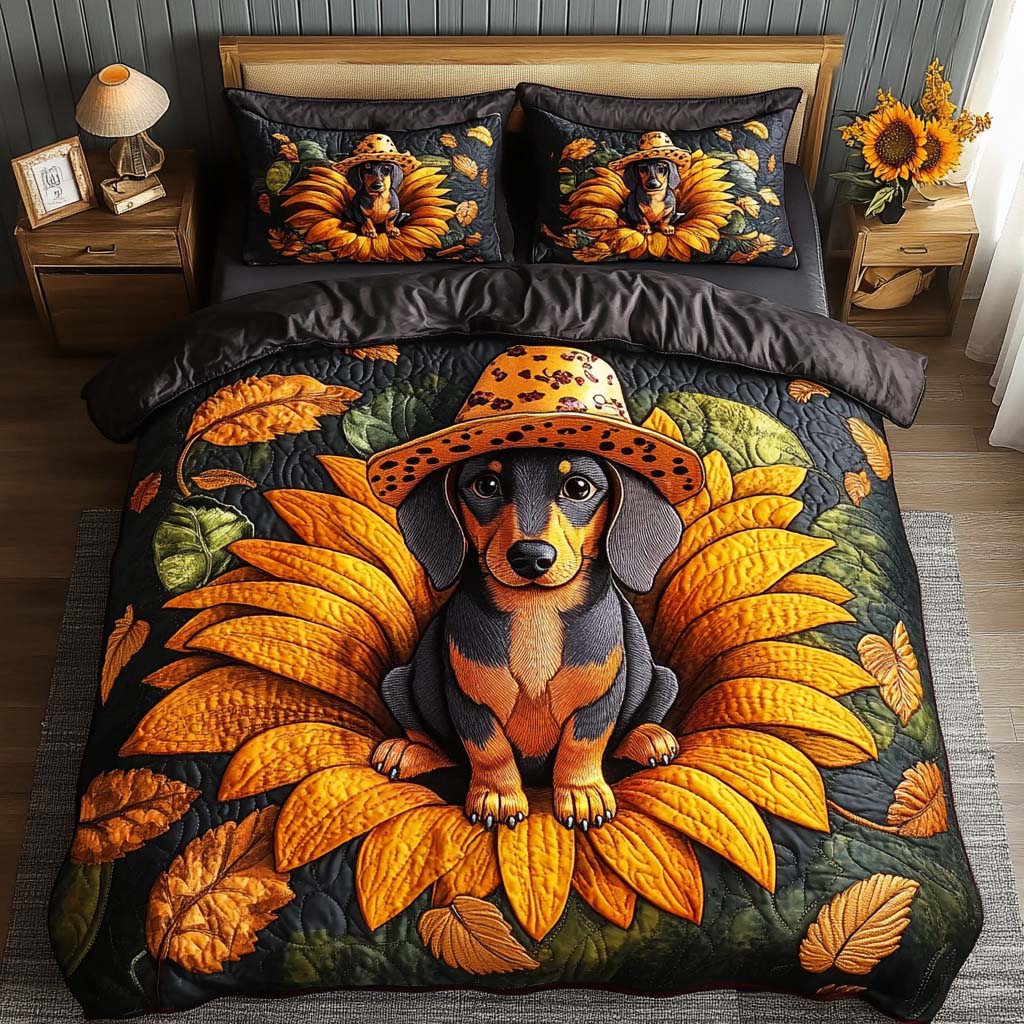 Dachshund Glow Quilted Bedding Set Holiday Duvet Cover Set Sausage Dog Themed Gifts