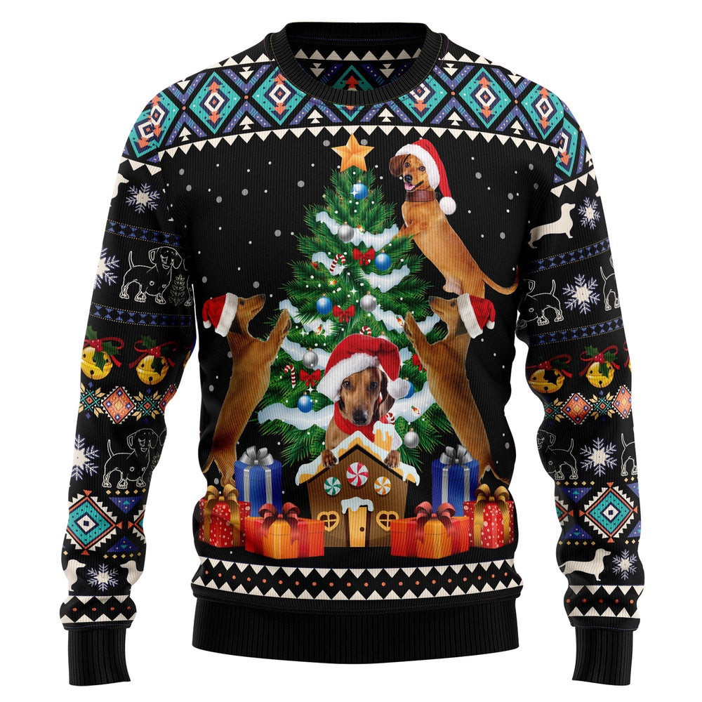 Dachshund Group Christmas Tree Ugly Christmas Sweater Gift For Christmas