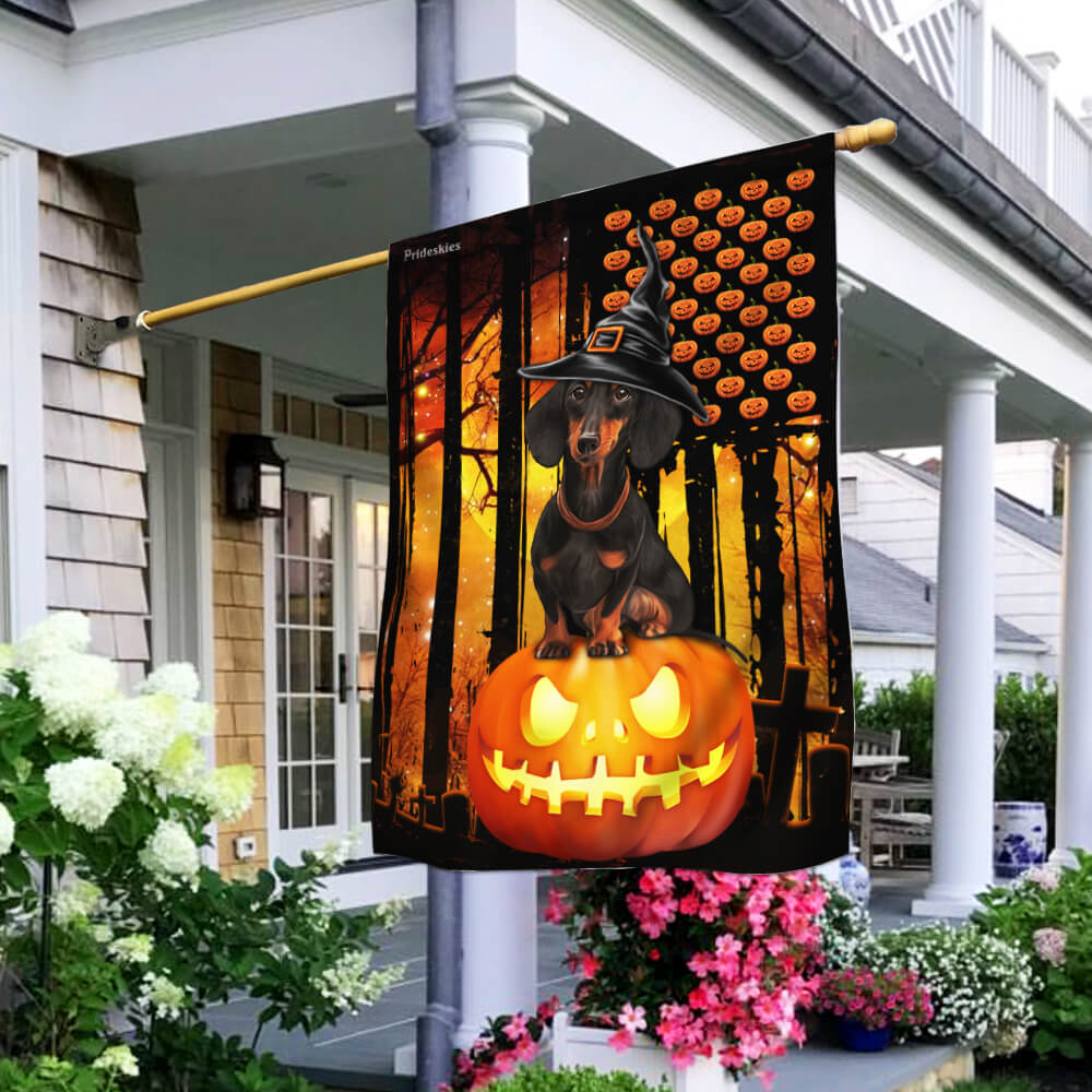 Dachshund Halloween Pumpkin America Flag