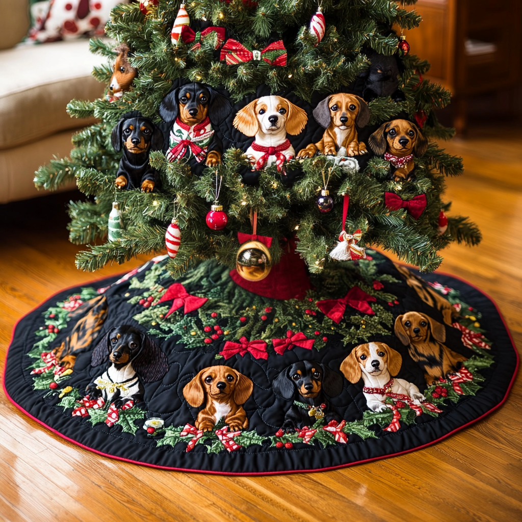 Dachshund Holiday Cheer Chritstmas Quilted Tree Skirt Small Tree Skirt Father In Law Gifts Christmas