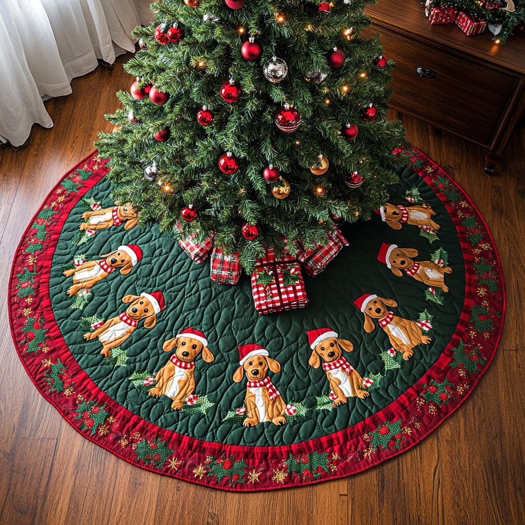 Dachshund Holiday Spirit Christmas Quilted Tree Skirt Perfect Merch Gift Tree Skirt for Holiday Season